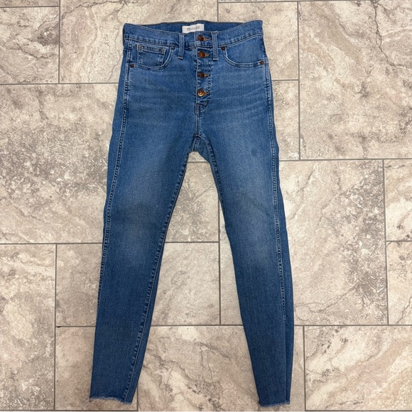 Madewell 10” High-Rise Skinny Jeans Dewitt Wash Button Fly Raw Hem size 27 - Picture 5 of 12